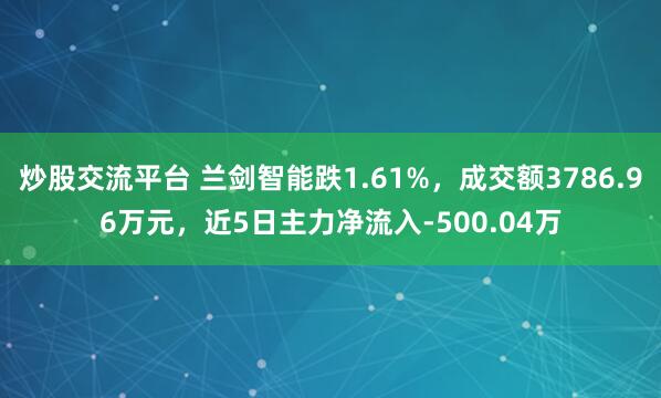 炒股交流平台 兰剑智能跌1.61%，成交额3786.96万元，近5日主力净流入-500.04万